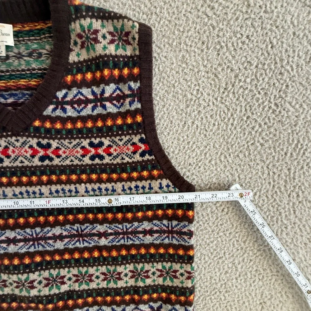 J.Crew Camden Fair Isle Sweater Vest Mens Medium Lambswool Bittersweet Chocolate